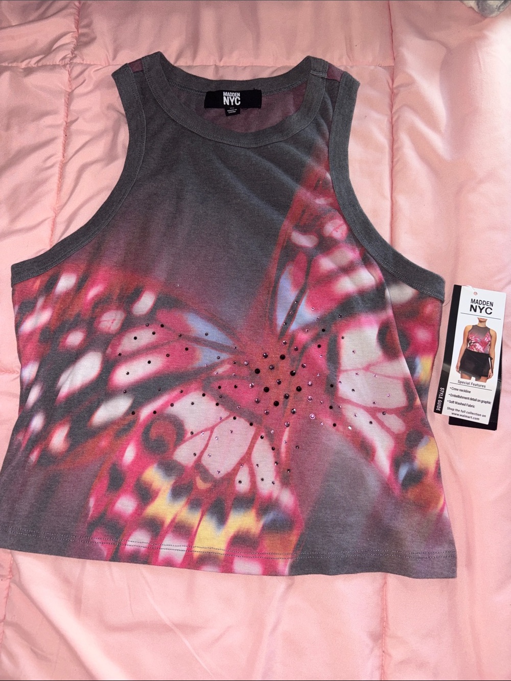 Madden NYC Pink Butterfly Tank Top
